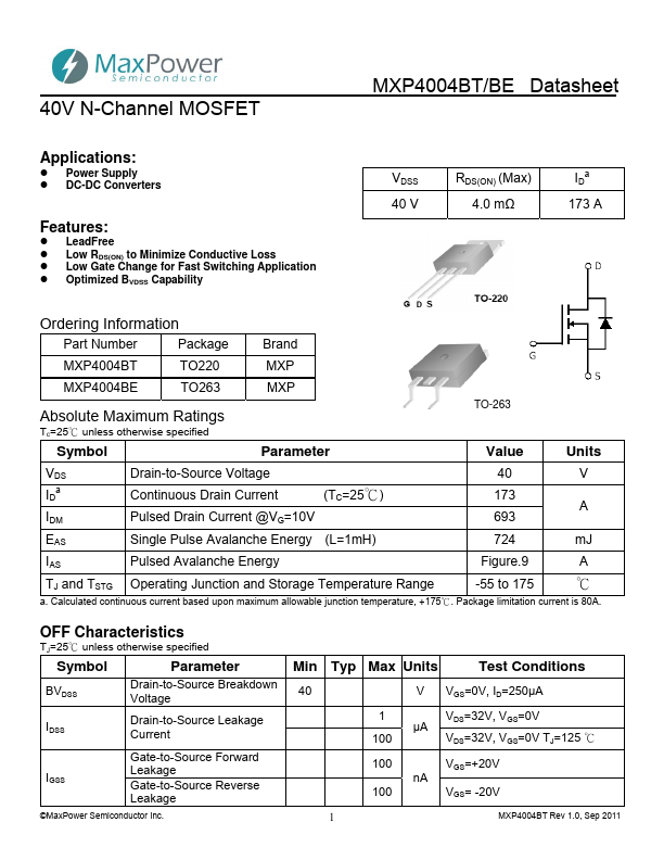 MXP4004BE MaxPower Semiconductor