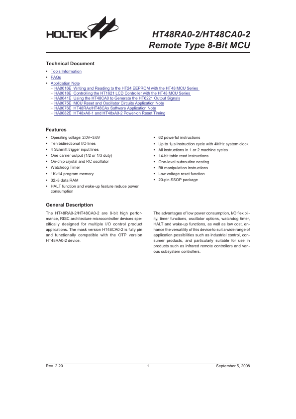 HT48CA0-2 Holtek Semiconductor