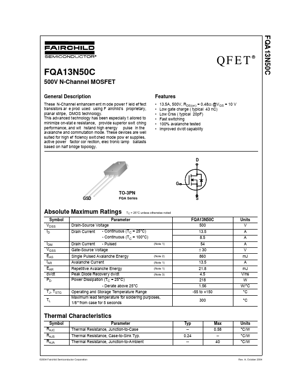 FQA13N50C Fairchild Semiconductor