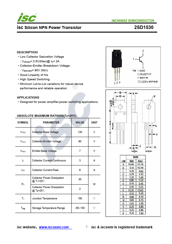 2SD1530 Inchange Semiconductor