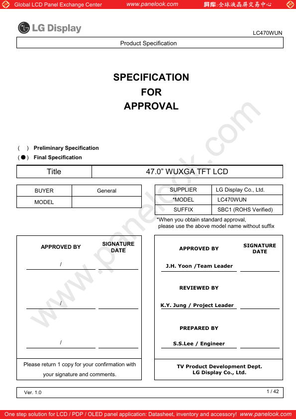 <?=LC470WUN-SBC1?> डेटा पत्रक पीडीएफ