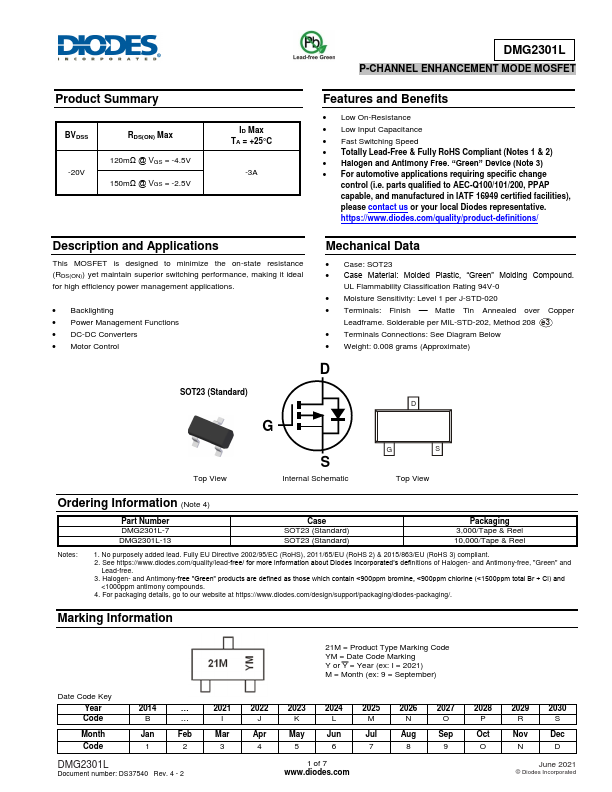 DMG2301L Diodes