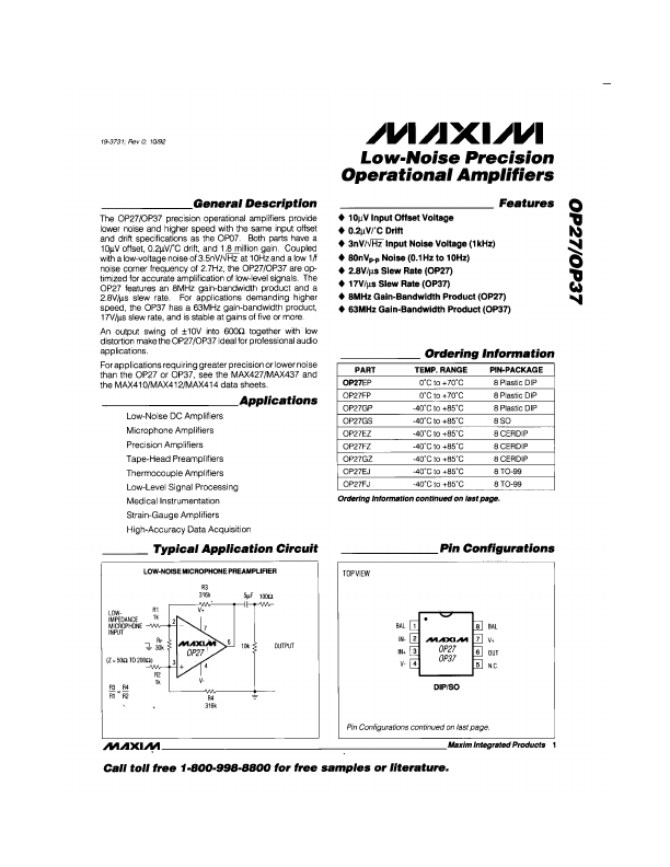 OP27 Maxim Integrated Products