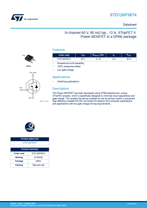 D12NF06 STMicroelectronics