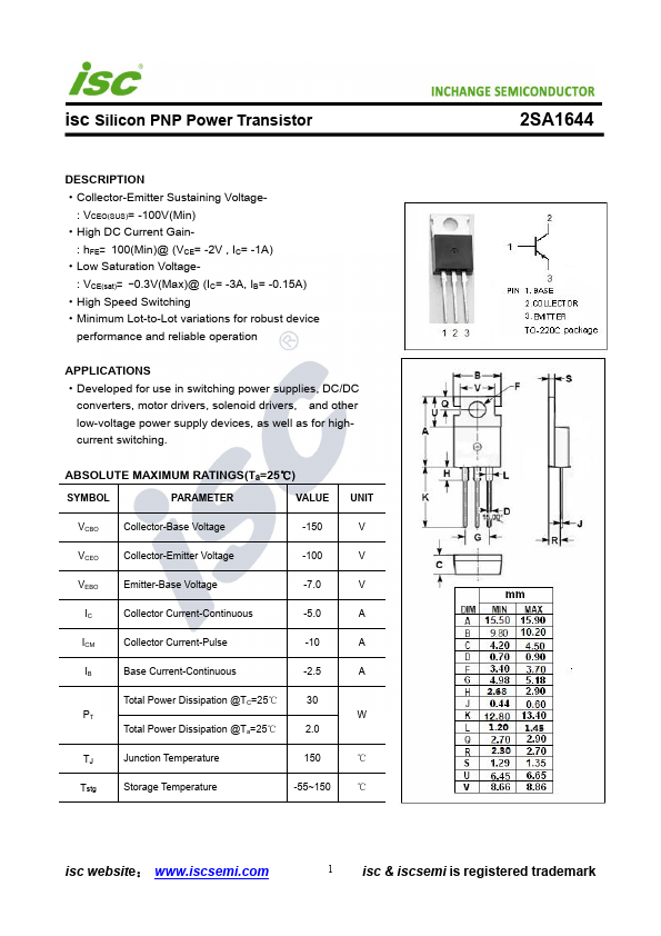 2SA1644 Inchange Semiconductor