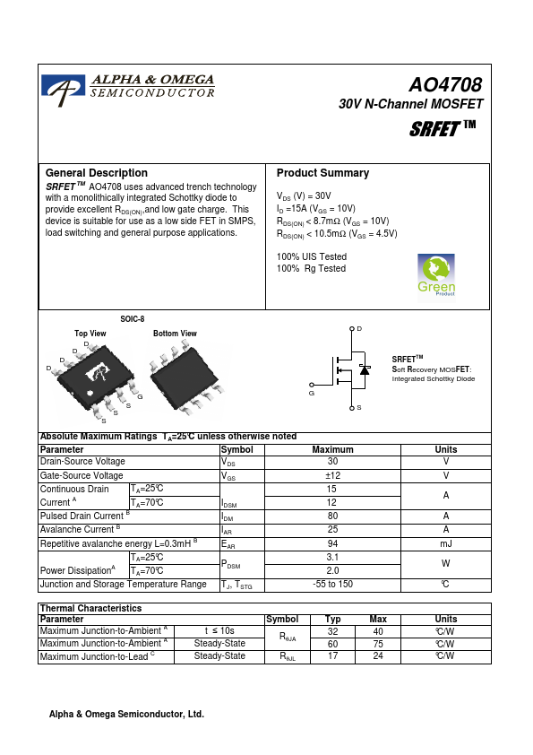 AO4708 Alpha & Omega Semiconductors