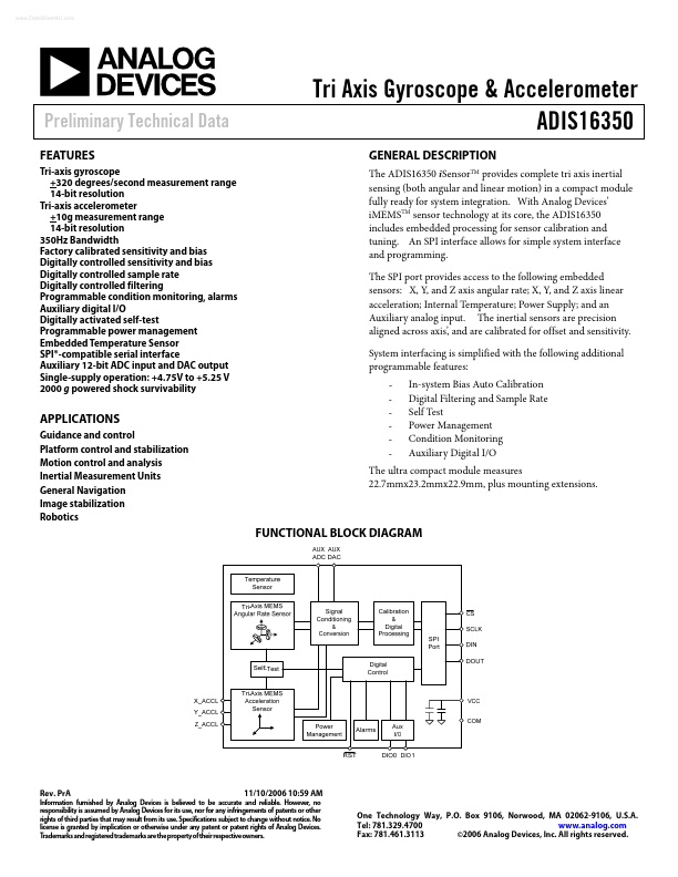 ADIS16350 Analog Devices