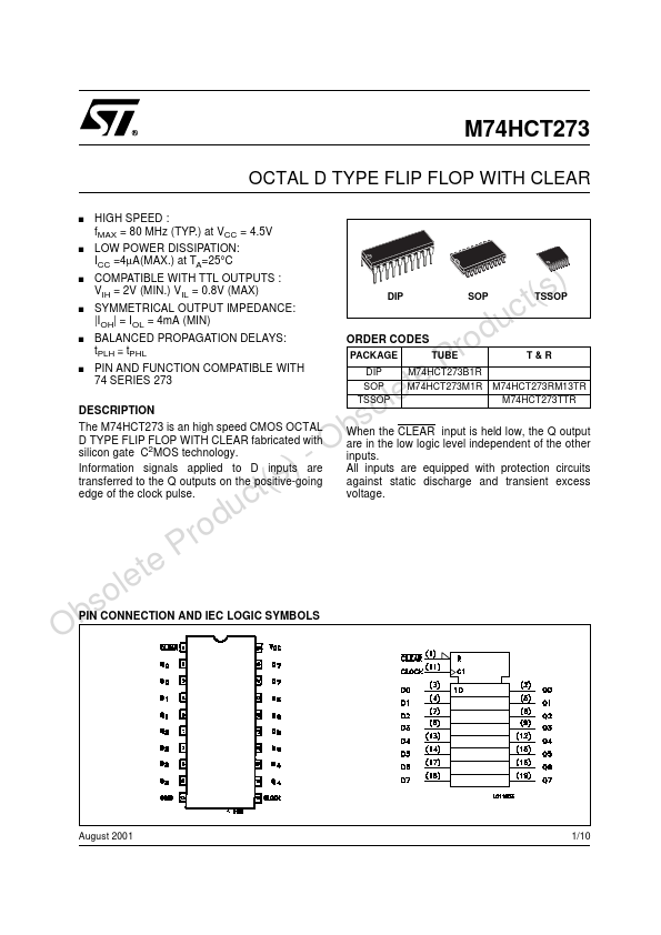 <?=M74HCT273?> डेटा पत्रक पीडीएफ