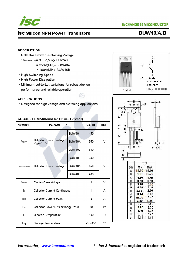 BUW40 Inchange Semiconductor