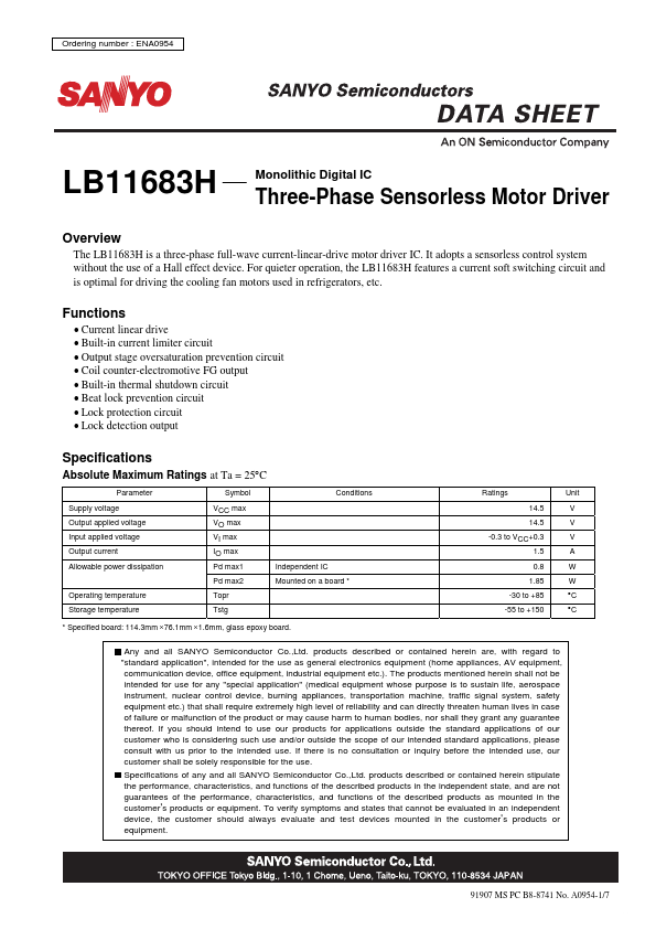 LB11683H Sanyo Semicon Device