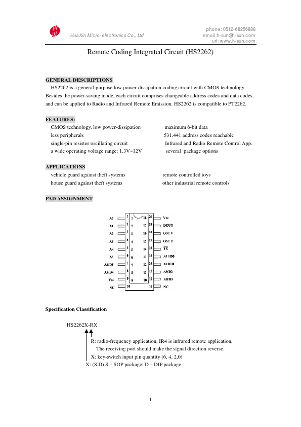 HS2262A-R6 Micro-electronics