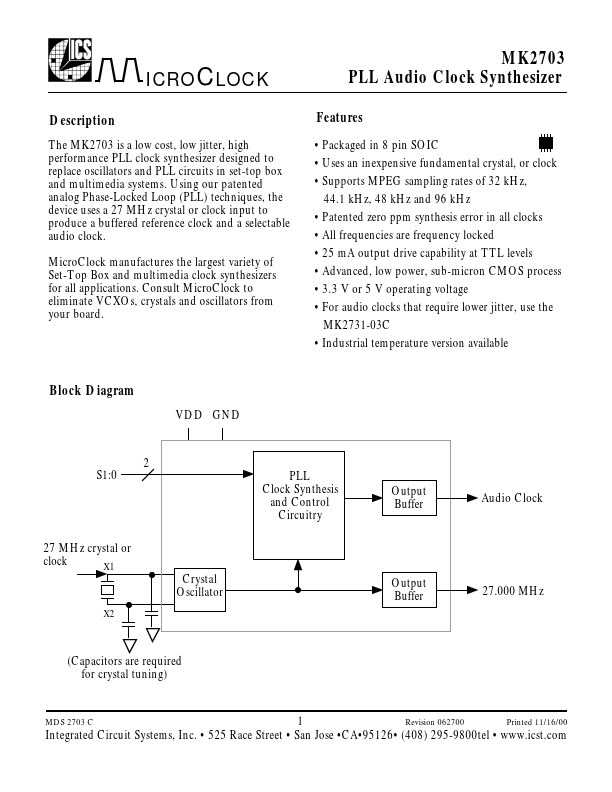 MK2703 Integrated Circuit Systems