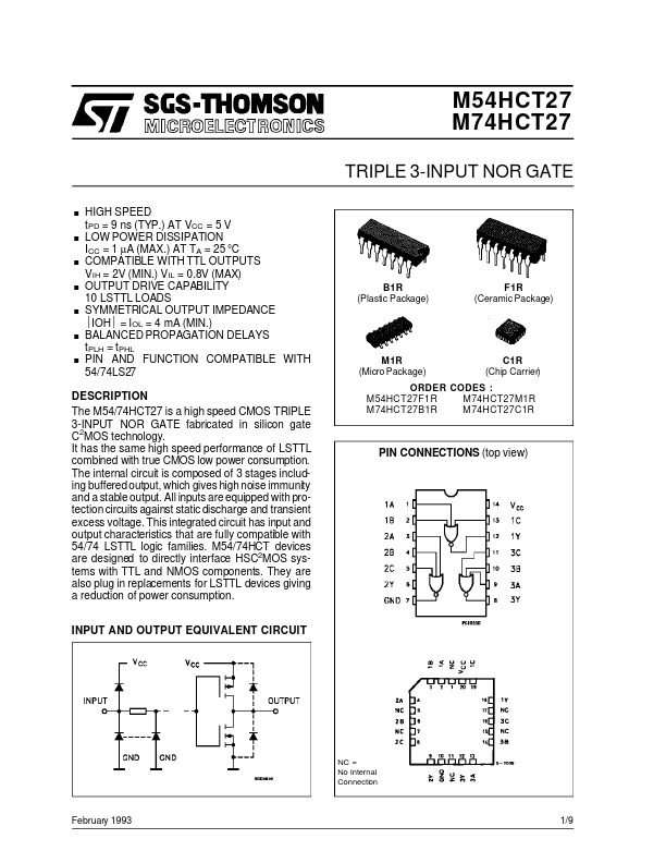 M54HCT27 ST Microelectronics