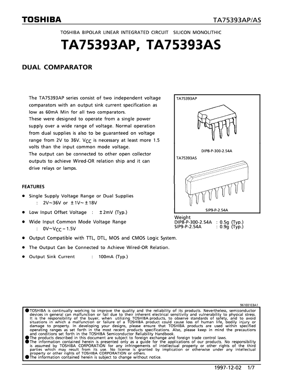 <?=TA75393AS?> डेटा पत्रक पीडीएफ