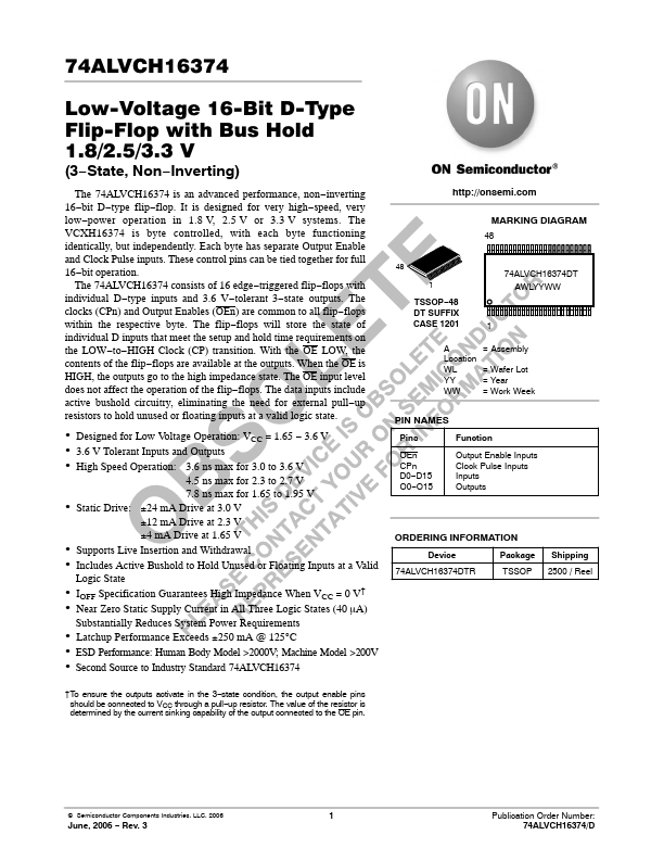 74ALVCH16374 ON Semiconductor