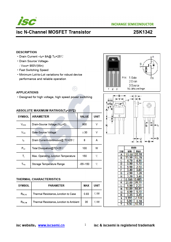 2SK1342 Inchange Semiconductor