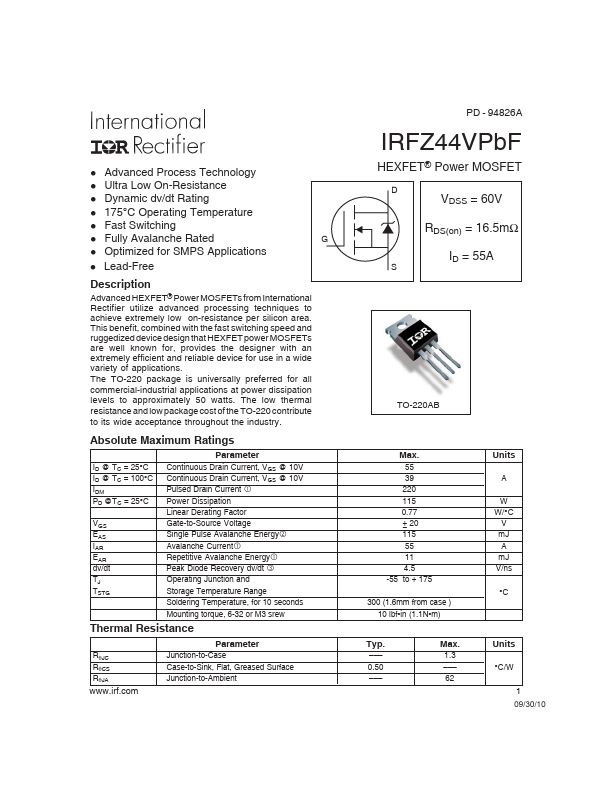 IRFZ44V International Rectifier