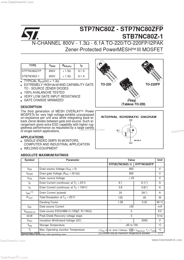 <?=STP7N80Z?> डेटा पत्रक पीडीएफ