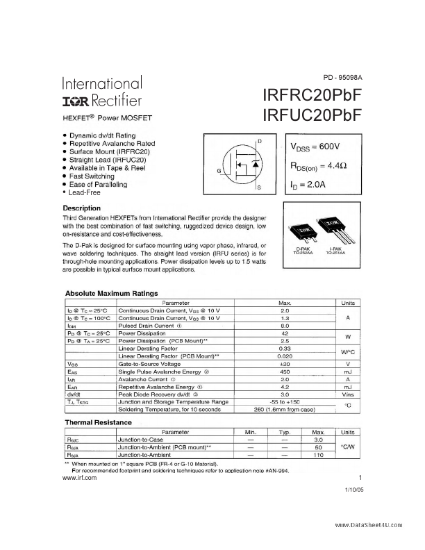 <?=IRFRC20PBF?> डेटा पत्रक पीडीएफ