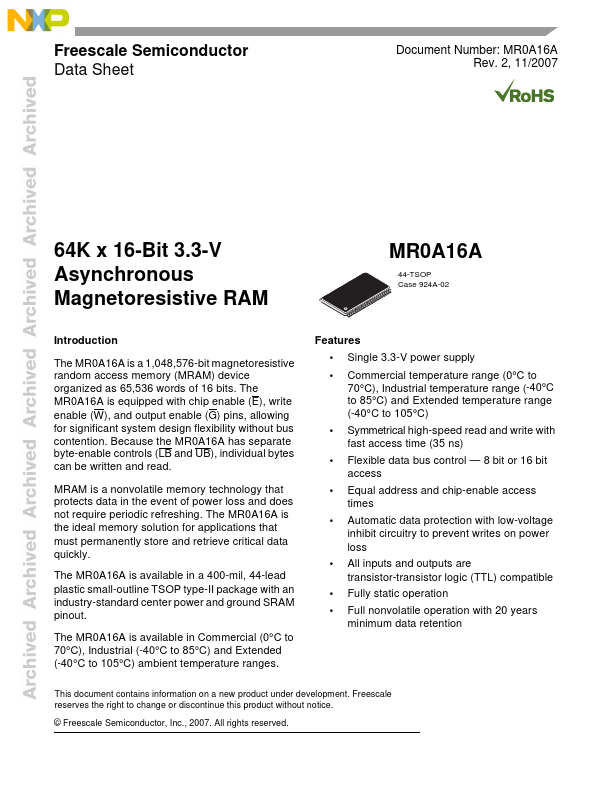 MR0A16A Freescale Semiconductor