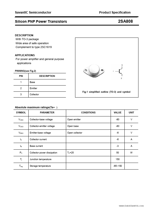 <?=2SA808?> डेटा पत्रक पीडीएफ
