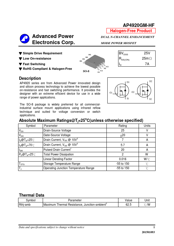 AP4920GM-HF Advanced Power Electronics