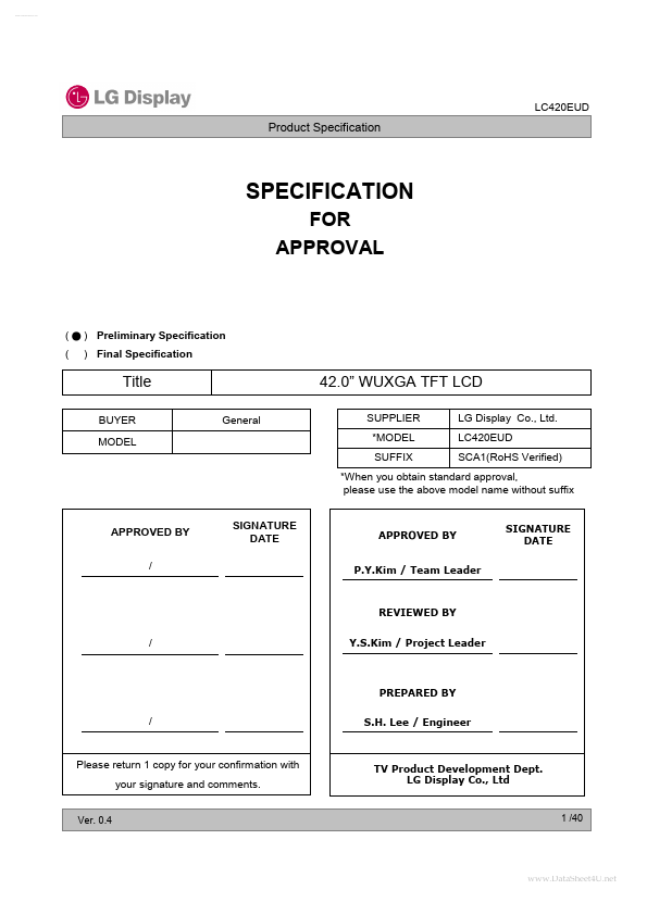 <?=LC420EUD-SCA1?> डेटा पत्रक पीडीएफ