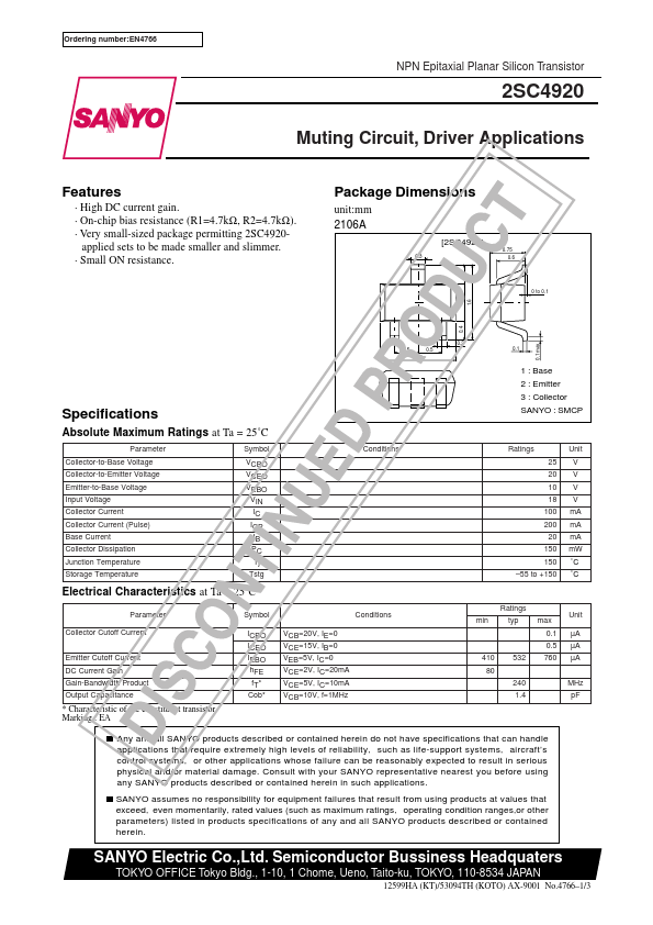 2SC4920 Sanyo Semicon Device