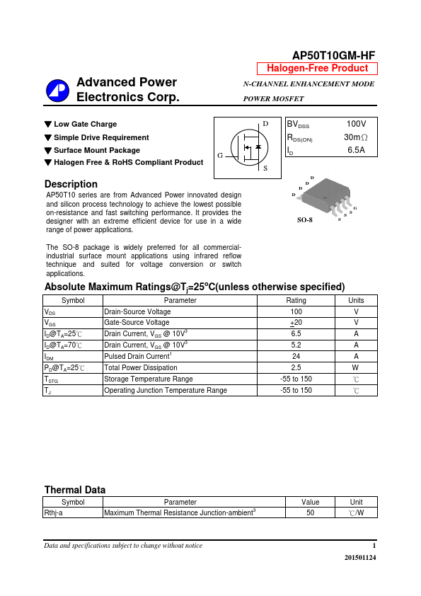 AP50T10GM-HF Advanced Power Electronics