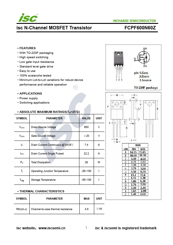 FCPF600N60Z