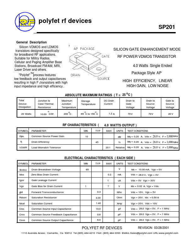 SP201 Polyfet RF Devices