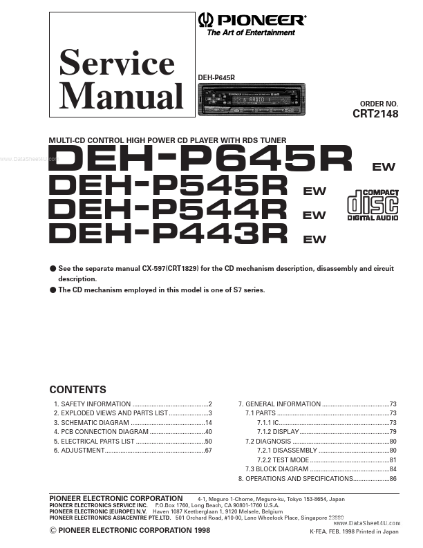 <?=DEH-P645R?> डेटा पत्रक पीडीएफ