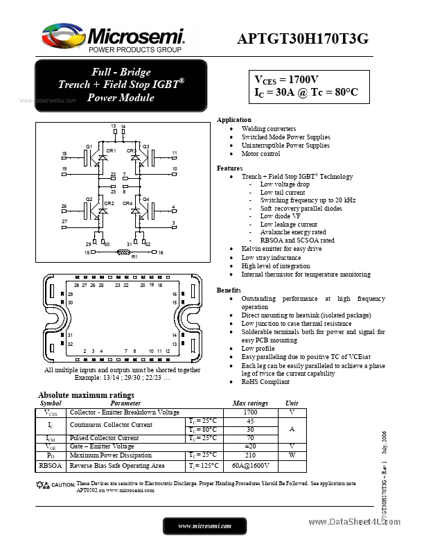 APTGT30H170T3G Microsemi Corporation