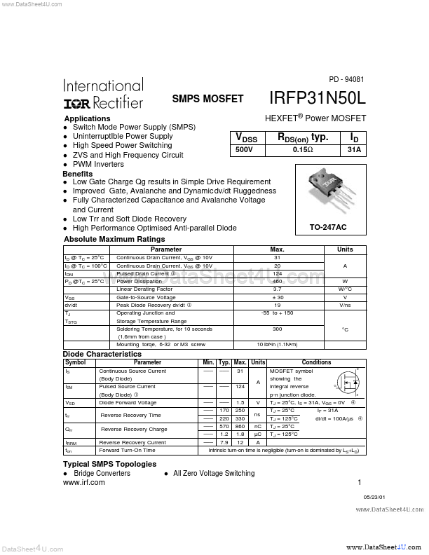 IRFP31N50L International Rectifier