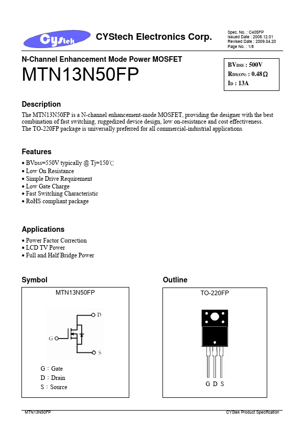 <?=MTN13N50FP?> डेटा पत्रक पीडीएफ