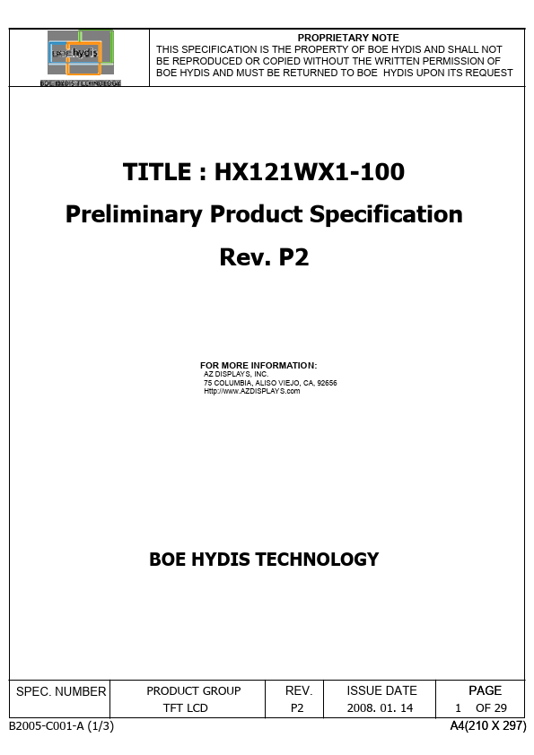 HX121WX1-100 BOE