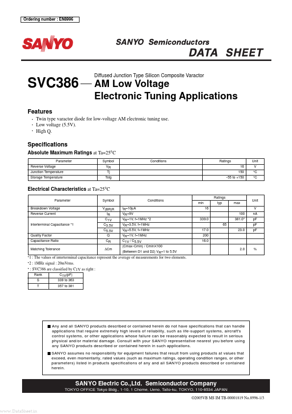 SVC386 Sanyo Semicon Device