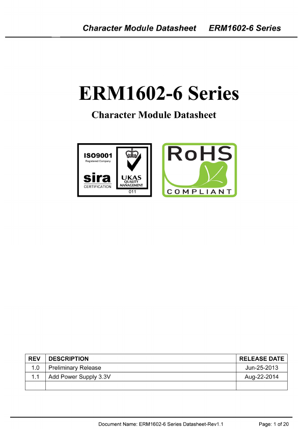 <?=ERM1602SBS-6?> डेटा पत्रक पीडीएफ