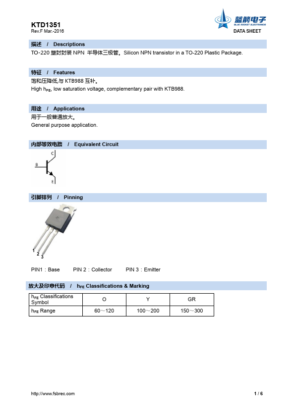 KTD1351 BLUE ROCKET ELECTRONICS