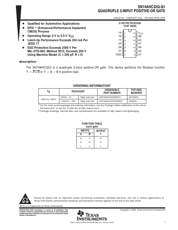 <?=SN74AHC32Q-Q1?> डेटा पत्रक पीडीएफ