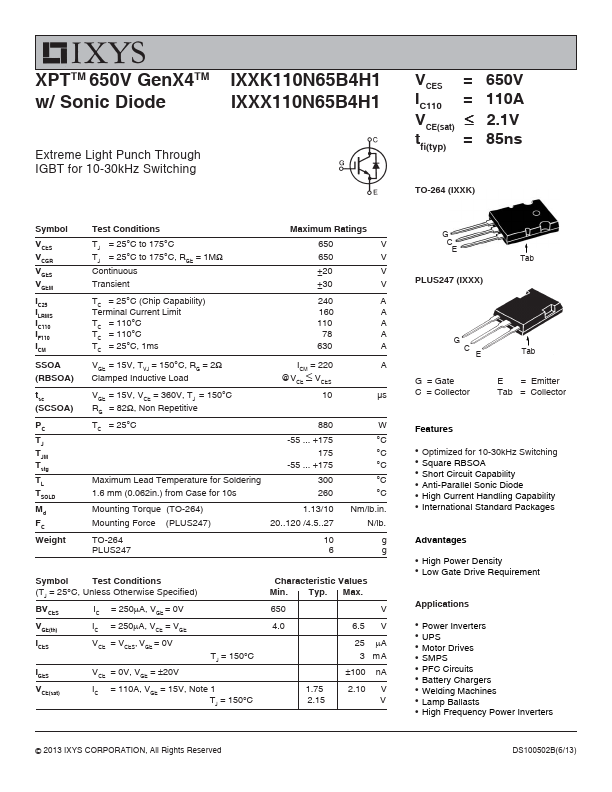 <?=IXXX110N65B4H1?> डेटा पत्रक पीडीएफ