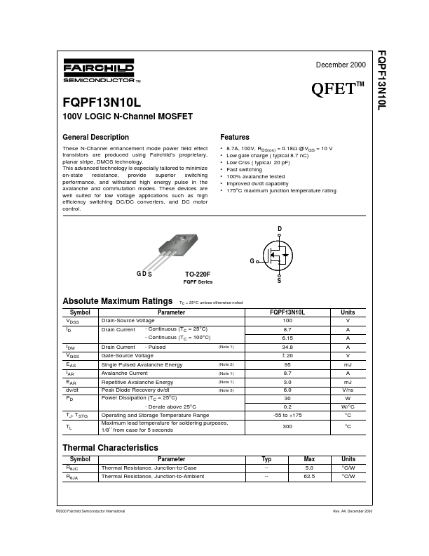 <?=FQPF13N10L?> डेटा पत्रक पीडीएफ