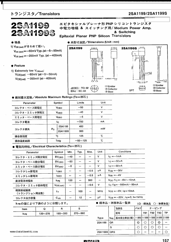 <?=2SA1199?> डेटा पत्रक पीडीएफ