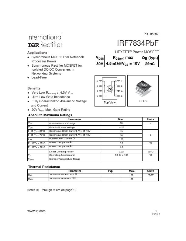 IRF7834PbF International Rectifier