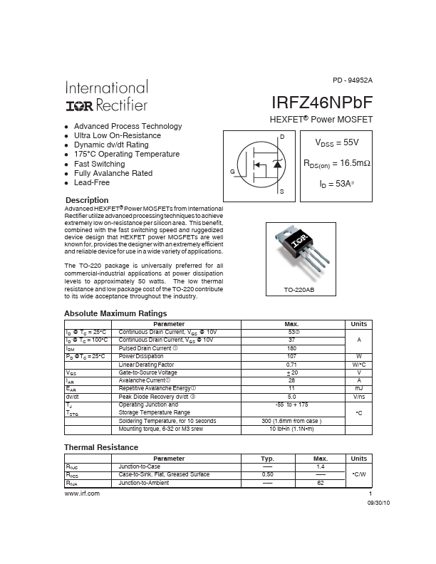 IRFZ46NPbF International Rectifier
