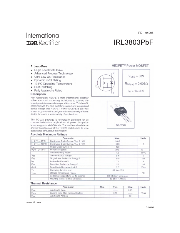 IRL3803PBF International Rectifier