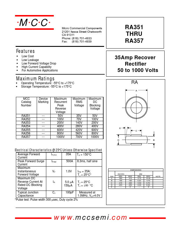 RA351 Micro Commercial Components