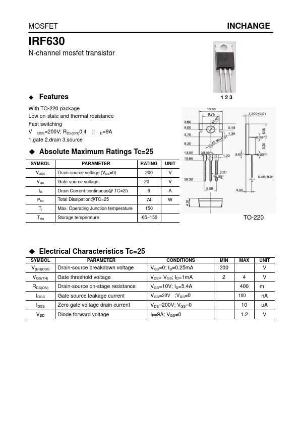 IRF630 Inchange Semiconductor