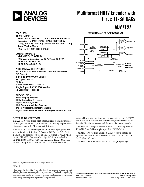 <?=ADV7197?> डेटा पत्रक पीडीएफ