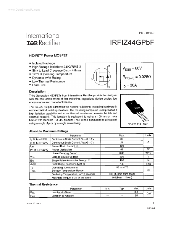 IRFIZ44GPBF International Rectifier